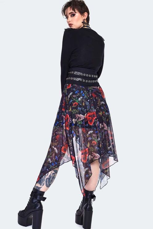 Jawbreaker Night Meadow Asymmetrical Mesh Skirt - Babashope - 5
