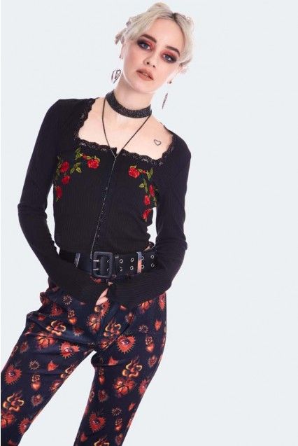 Night rose embroidered top jawbreaker - Babashope - 5
