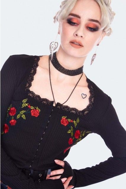 Night rose embroidered top jawbreaker - Babashope - 5