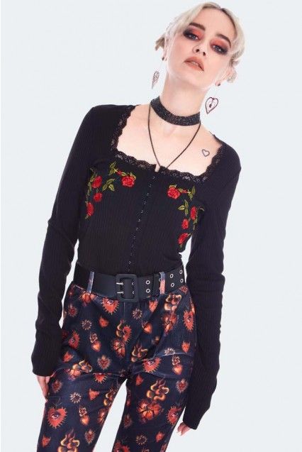 Night rose embroidered top jawbreaker - Babashope - 5