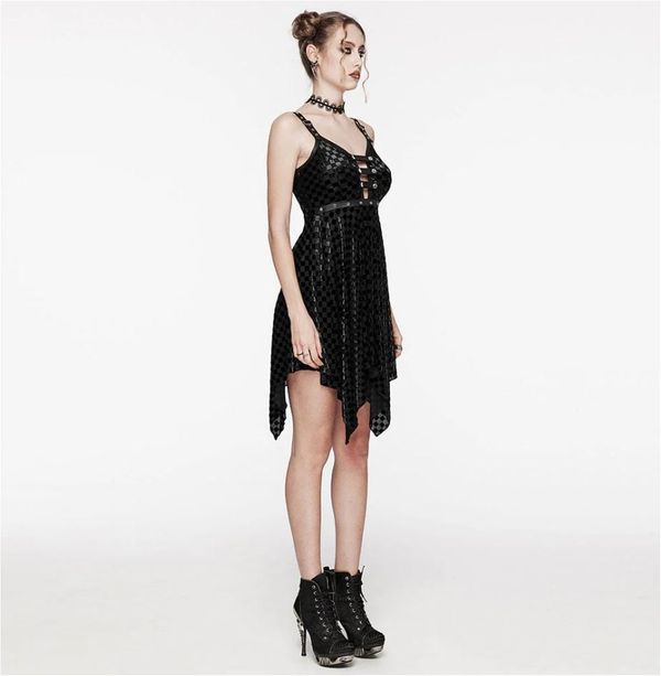 Punkrave Gothic Irregular Plunging Plaid Slip Dress  - Babashope - 8