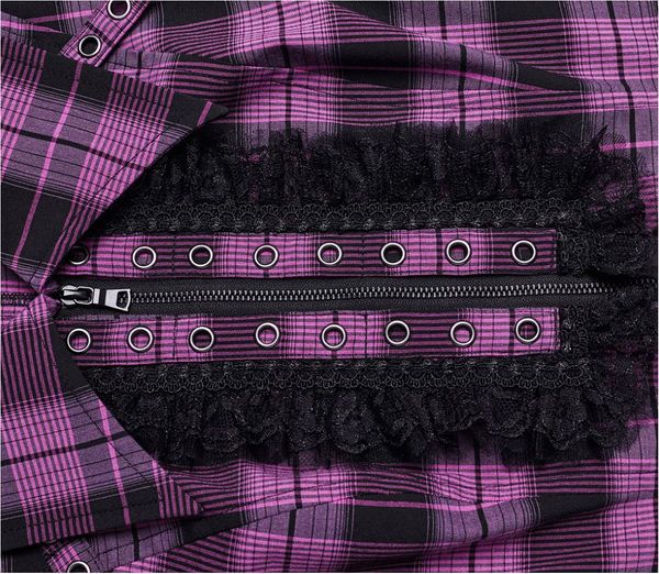 Punkrave Cher Plaid Shirt (violet & zwart) - Babashope - 7