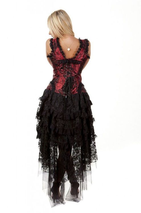 Ophelie burlesque corset jurk rood brokaat - Babashope - 3