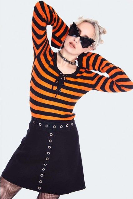 Jawbreaker Orange/black stripe jumper/trui - Babashope - 5
