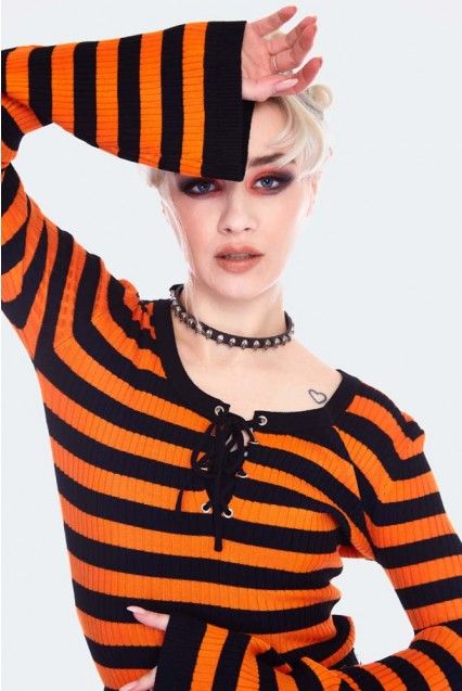 Jawbreaker Orange/black stripe jumper/trui - Babashope - 5