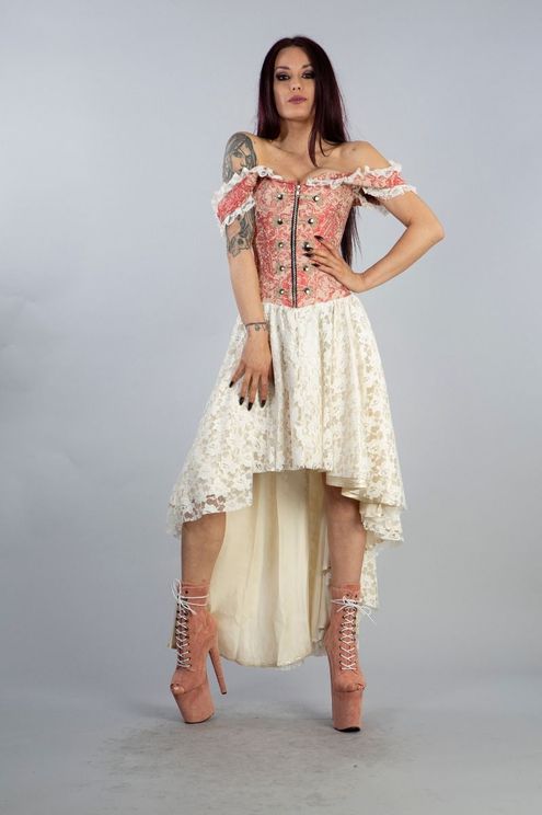 Gypsy victorian dress coral cream - Babashope - 4