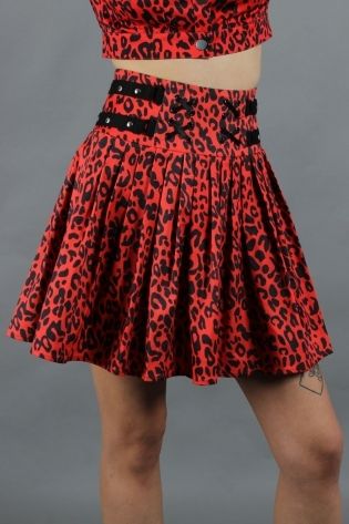 Red Leopard Print Studded Skirt - Babashope - 5