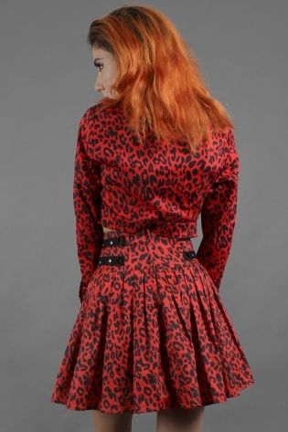 Red Leopard Print Studded Skirt - Babashope - 5