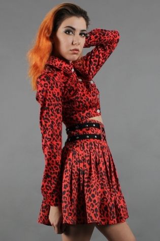 Red Leopard Print Studded Skirt - Babashope - 5