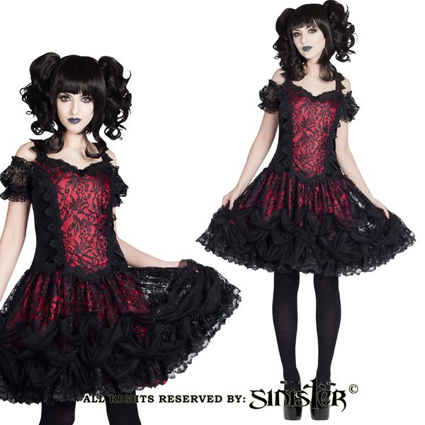 Cecile lolita gothic mini jurk rood sinister - Babashope - 3
