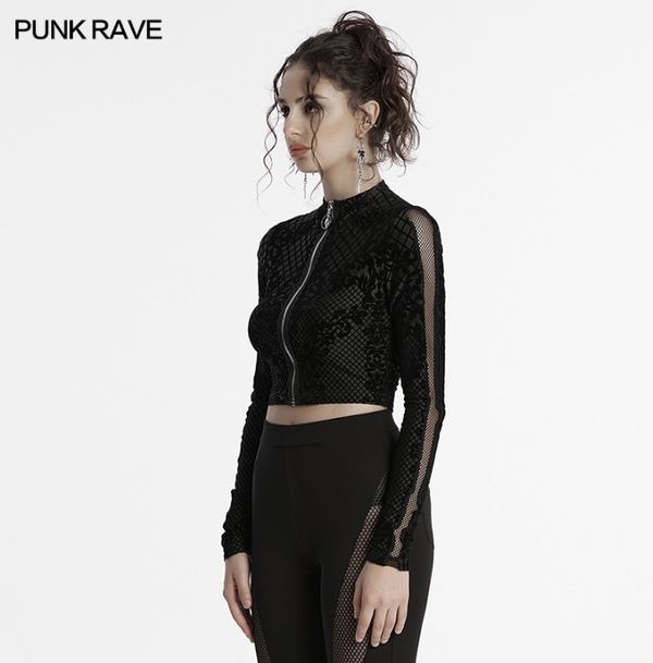 Punk mesh longsleeved top met rits - Babashope - 6