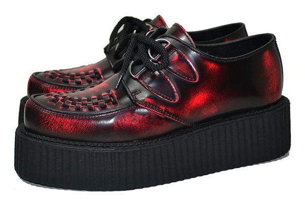 Creepers Rood floro pink rub off leather - Babashope - 2