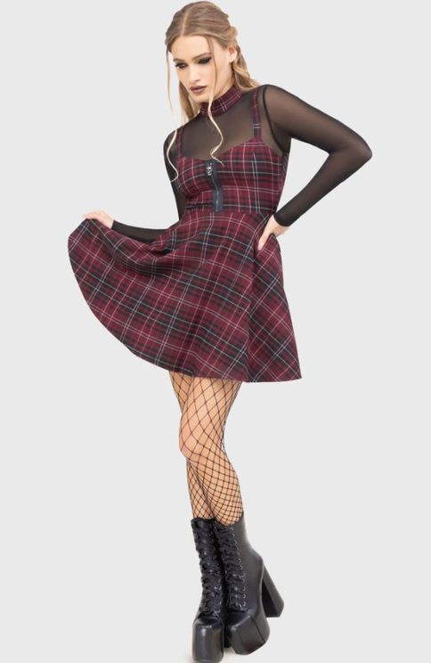 Killstar Tartan riot jurkje burgundy - Babashope - 5