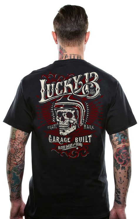Lucky13 skull built t shirt american apparel - Babashope - 3