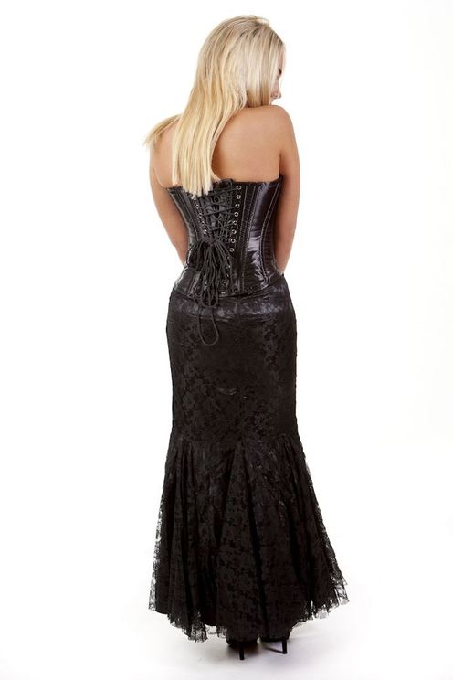 Mermaid skirt in zwart satijn & zwart kant - Babashope - 2