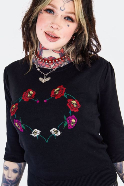 Skull Flower Heart gebreide Sweater - Babashope - 5