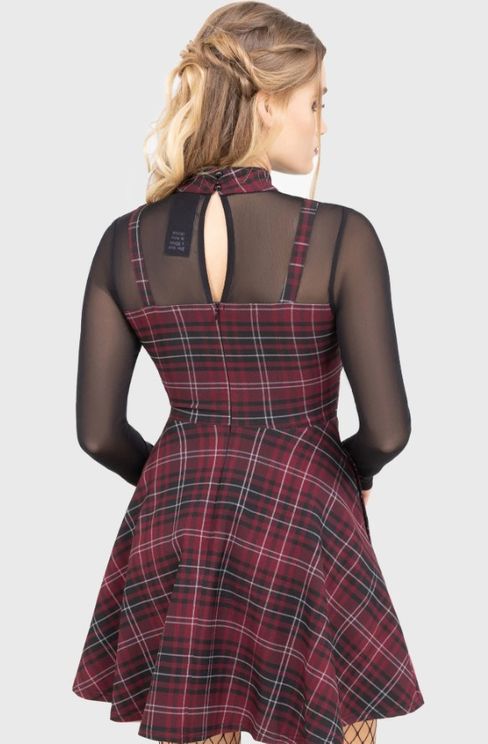 Killstar Tartan riot jurkje burgundy - Babashope - 5