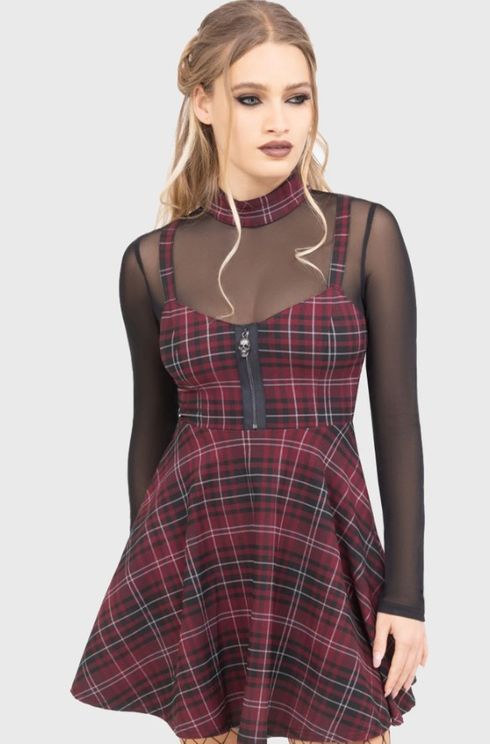 Killstar Tartan riot jurkje burgundy - Babashope - 5