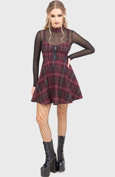 Killstar Tartan riot jurkje burgundy - Babashope - 5
