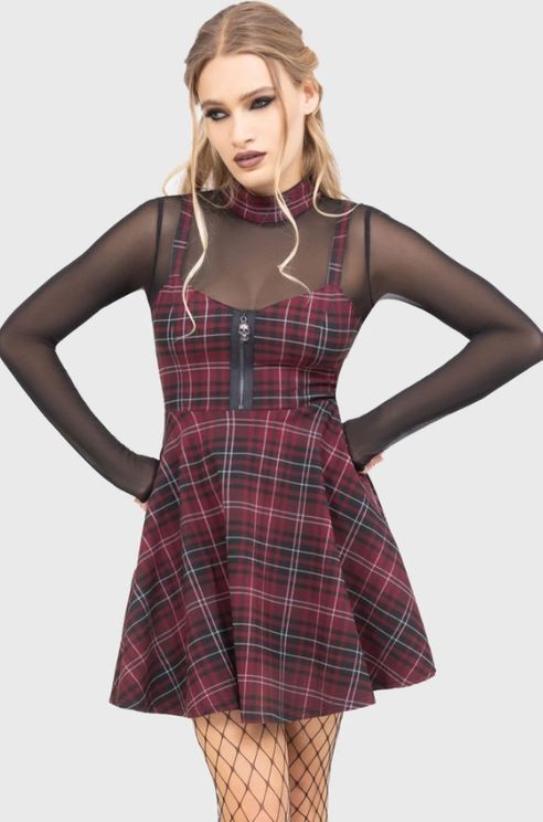Killstar Tartan riot jurkje burgundy - Babashope - 5