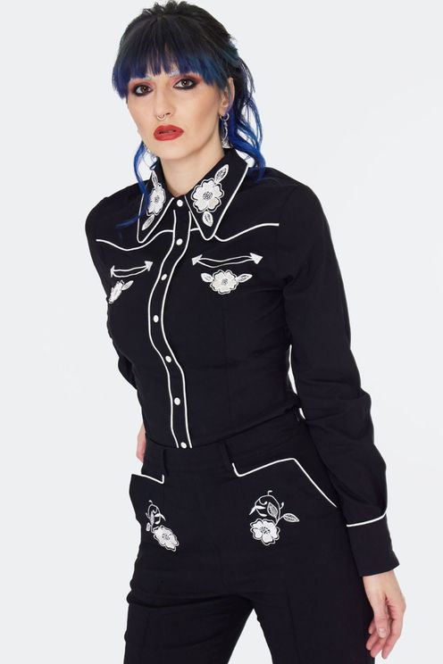 Western flowers geborduurd shirt - Babashope - 6