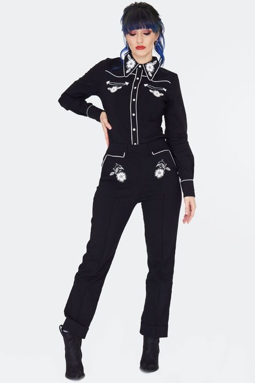 Western flowers geborduurd shirt - Babashope - 6