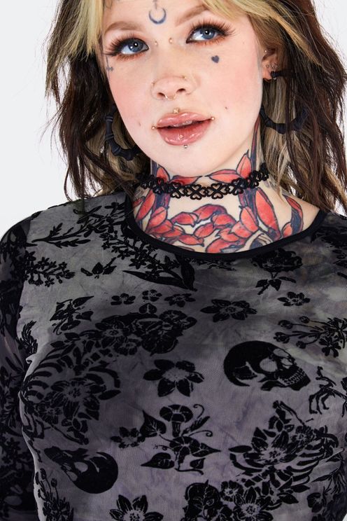 Skull crop top flock printed - Babashope - 5