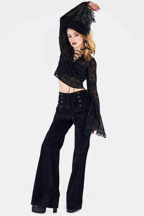 Zwart kanten trompet sleeve gothic top - Babashope - 5