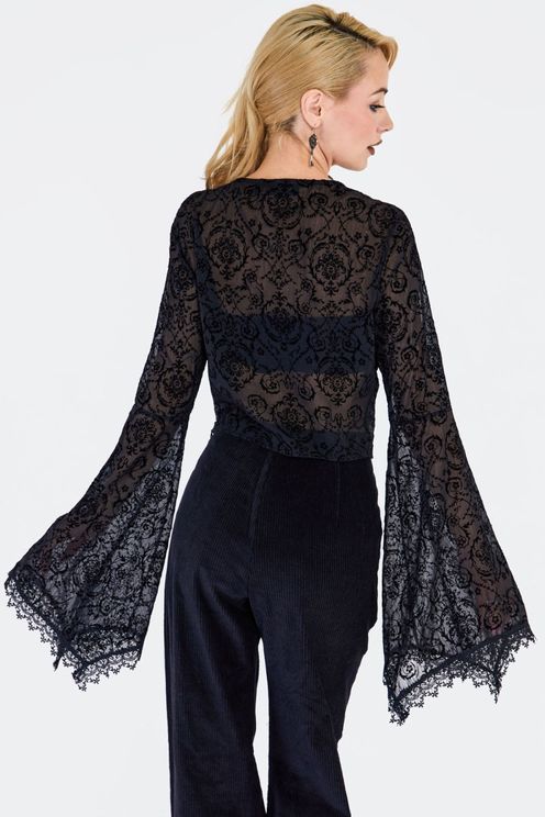 Zwart kanten trompet sleeve gothic top - Babashope - 5