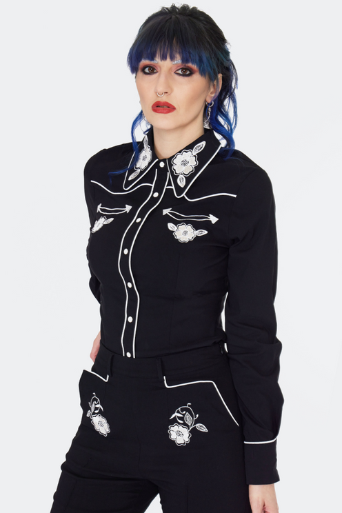 Western flowers geborduurd shirt - Babashope - 6