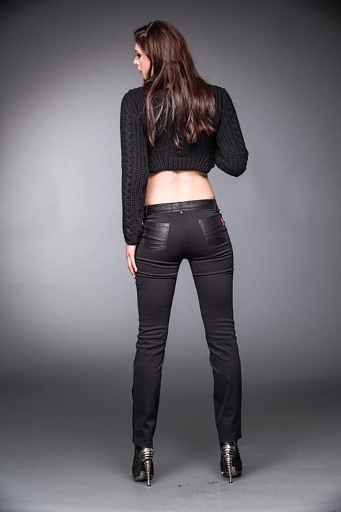 Black Trousers With Leather Look Front Side - Babashope - 3