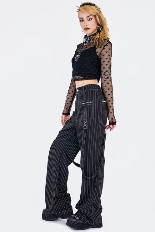 Zwarte pinstripe broek wijd - Babashope - 4