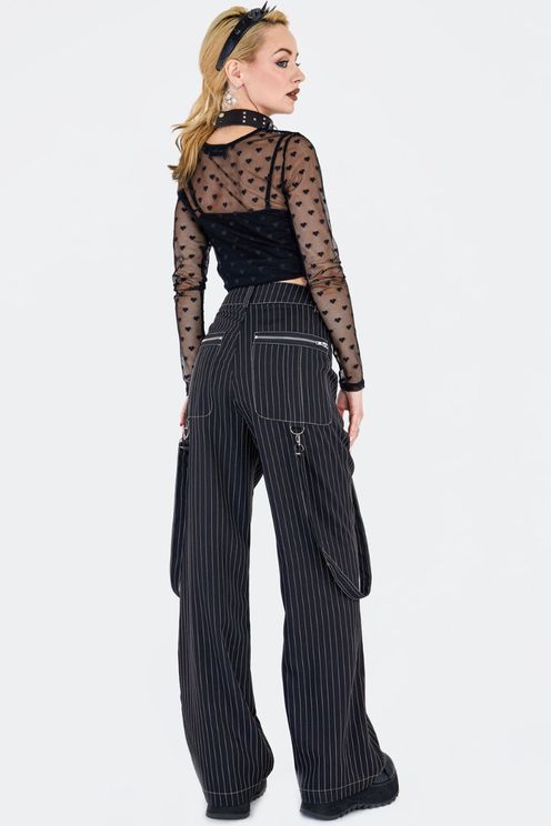 Zwarte pinstripe broek wijd - Babashope - 4