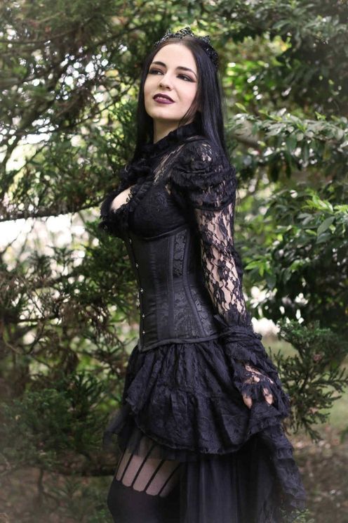Morgana onder-borst corset zwart king brokaat & zwart taffeta - Babashope - 4