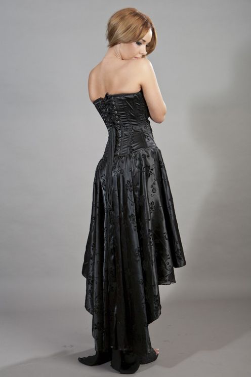 Burleska - Valerie Corset Dress – Black Satin Flock Print - Babashope - 3