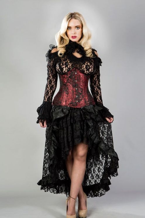 Victorian onder-borst corset Rood konings brokaat - Babashope - 3