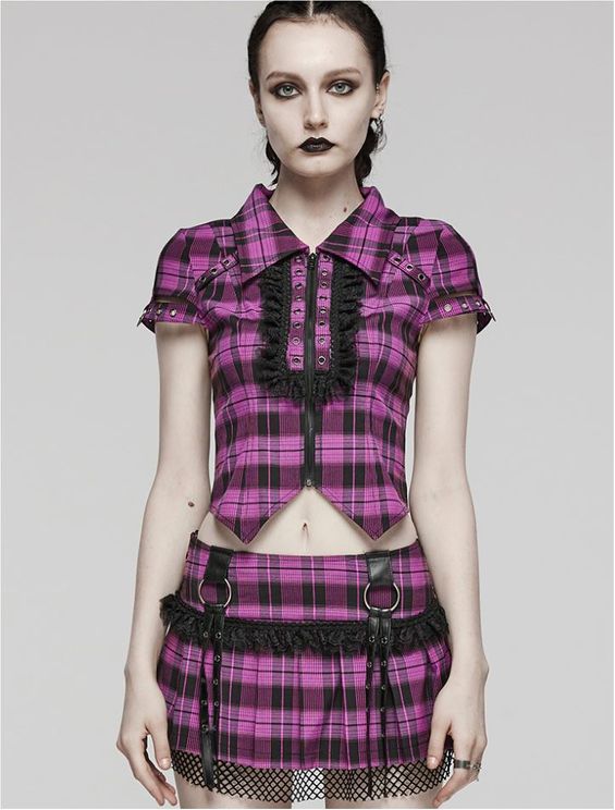 Punkrave Cher Plaid Shirt (violet & zwart) - Babashope - 7