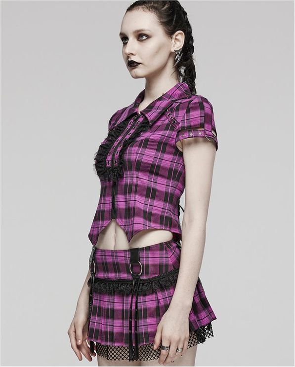 Punkrave Cher Plaid Shirt (violet & zwart) - Babashope - 7