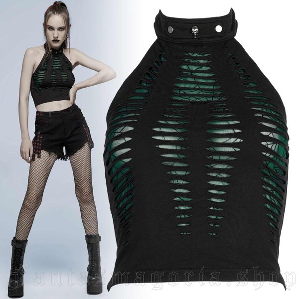 Halter top zwart/groen punkrave - Babashope - 8