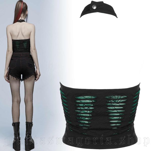 Halter top zwart/groen punkrave - Babashope - 8