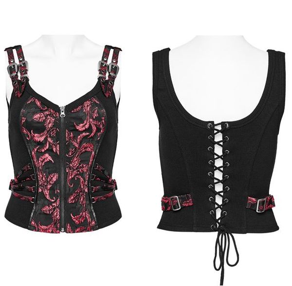Steampunk jacquard corset top Zwart/rood - Babashope - 8